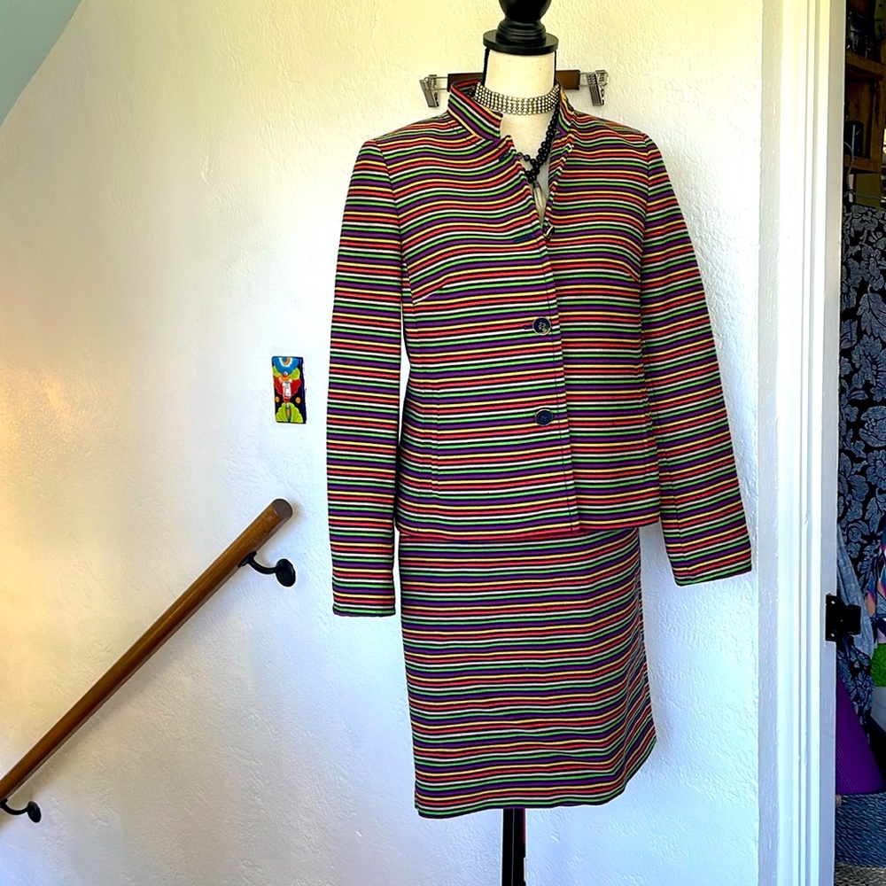 Talbots Mardi Gras Striped Blazer With Skirt Fully lined With Pockets Size 6